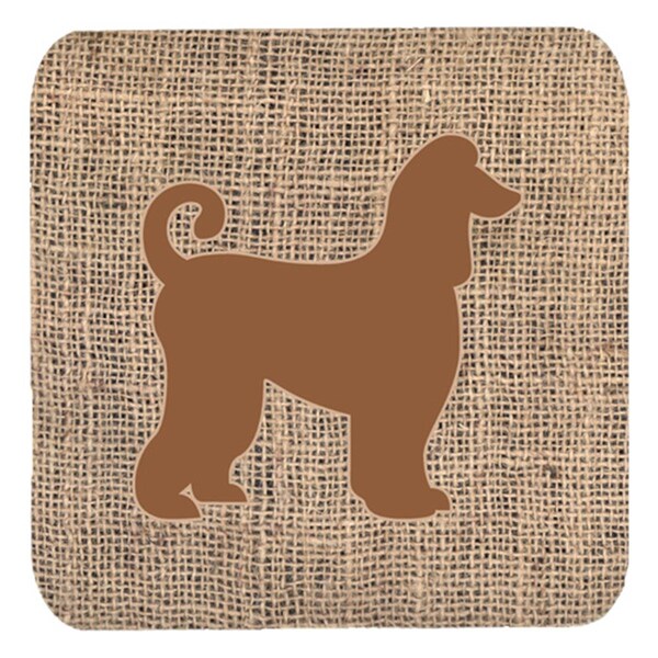 Carolines Treasures Afghan Hound Burlap And Brown Foam Coasters- Set of 4 - BB1066-BL-BN-FC
