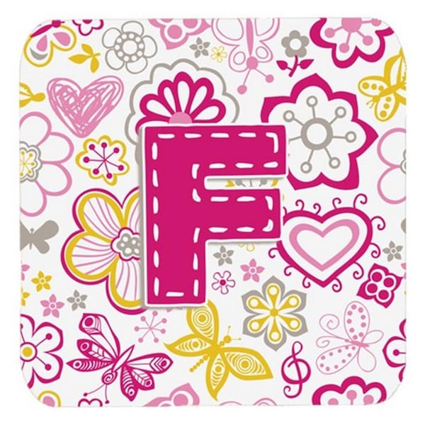 Carolines Treasures Letter F Flowers And Butterflies Pink Foam Coasters- Set of 4 - CJ2005-FFC