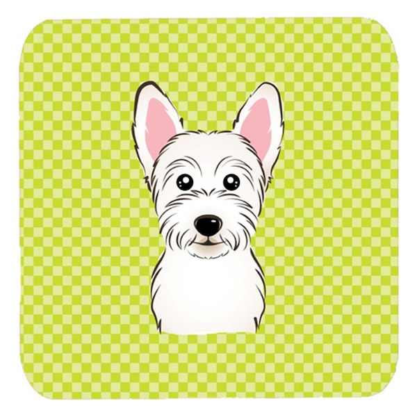 Carolines Treasures 3.5 x 3.5 In. Checkerboard Lime Green Westie Foam Coasters- Set of 4 - BB1288FC