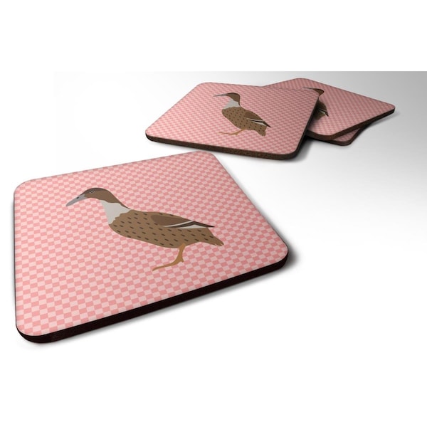 Carolines Treasures Dutch Hook Bill Duck Pink Check Foam Coaster, Set of 4 - BB7861FC