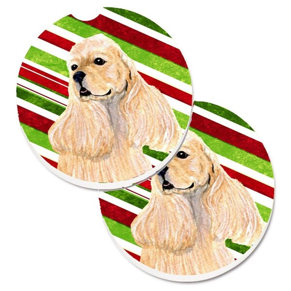 Carolines Treasures Cocker Spaniel Candy Cane Holiday Christmas Cup Holder Car Coaster, 2PK - SS4591CARC
