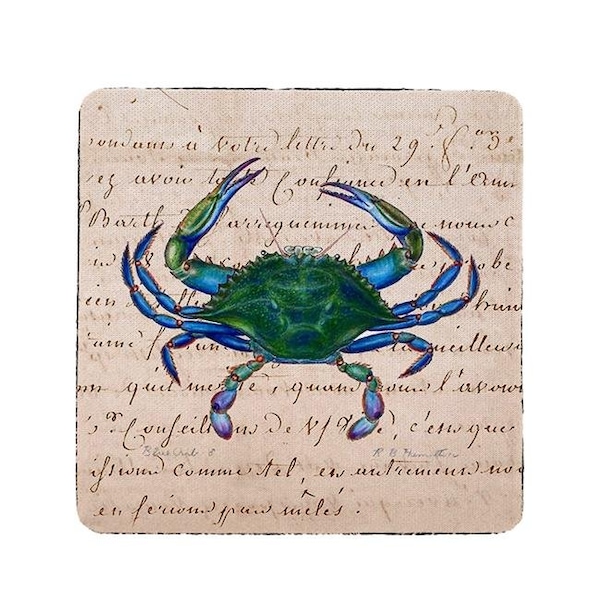 Betsy Drake Betsy Drake CT005B Male Blue Script Crab Coaster - Set of 4 - CT005B