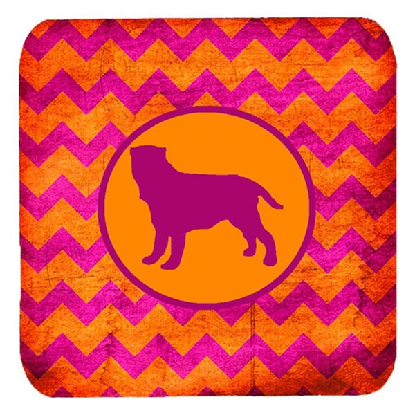 Carolines Treasures Neapolitan Mastiff Chevron Pink And Orange Foam Coasters- Set of 4 - SDK1088-B-FC