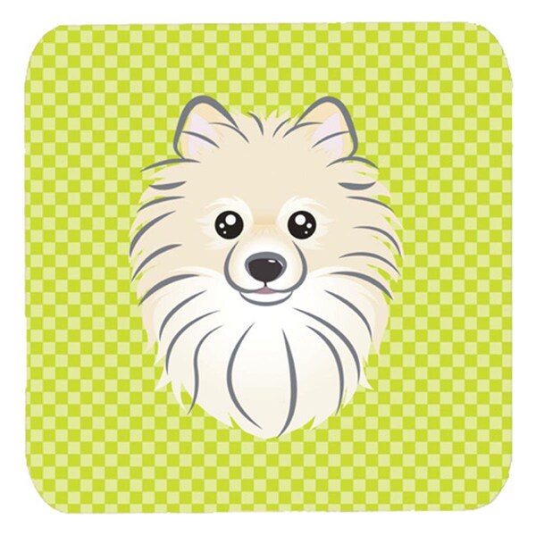 Carolines Treasures 3.5 x 3.5 In. Checkerboard Lime Green Pomeranian Foam Coasters, 4PK - BB1269FC