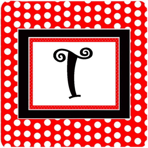 Carolines Treasures Monogram - Red Black Polka Dots Foam Coasters Initial Letter T, 4PK - CJ1012-TFC