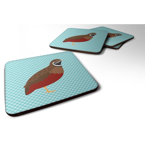 Carolines Treasures Chinese Painted or King Quail Blue Check Foam Coaster, Set of 4 - BB8130FC