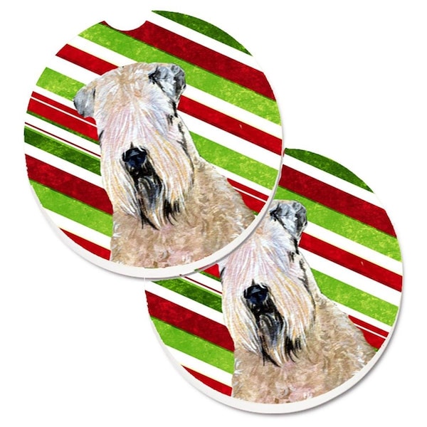 Carolines Treasures Wheaten Terrier Soft Coated Candy Cane Holiday Christmas Cup Holder Car Coaster, 2PK - SS4562CARC