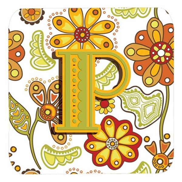 Carolines Treasures Letter P Floral Mustard And Green Foam Coasters- Set of 4 - CJ2003-PFC