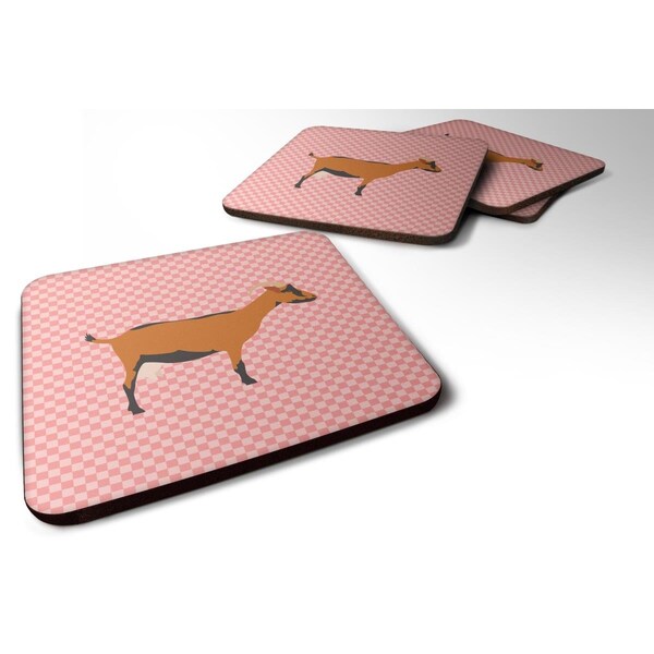 Carolines Treasures Oberhasli Goat Pink Check Foam Coaster, Set of 4 - BB7888FC