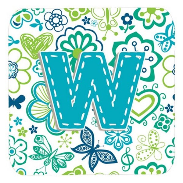 Carolines Treasures Letter W Flowers And Butterflies Teal Blue Foam Coasters- Set of 4 - CJ2006-WFC