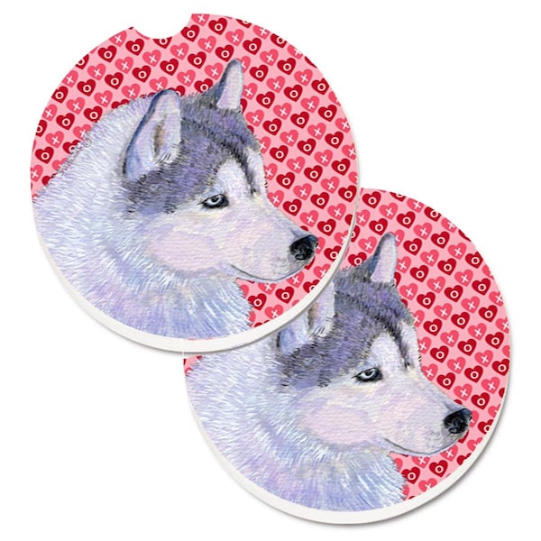 Carolines Treasures Siberian Husky Hearts Love Valentines Day Cup Holder Car Coaster, 2PK - SS4464CARC