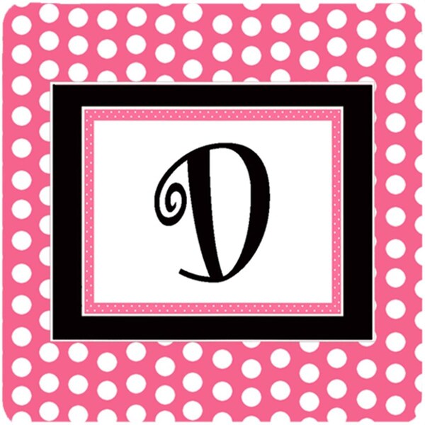 Carolines Treasures Monogram - Pink Black Polka Dots Foam Coasters- Initial Letter D- 3.5 x 3.5 In., 4PK - CJ1001-DFC