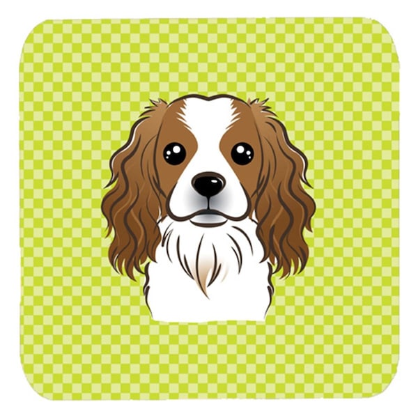 Carolines Treasures 3.5 x 3.5 In. Checkerboard Lime Green Cavalier Spaniel Foam Coasters, 4PK - BB1286FC