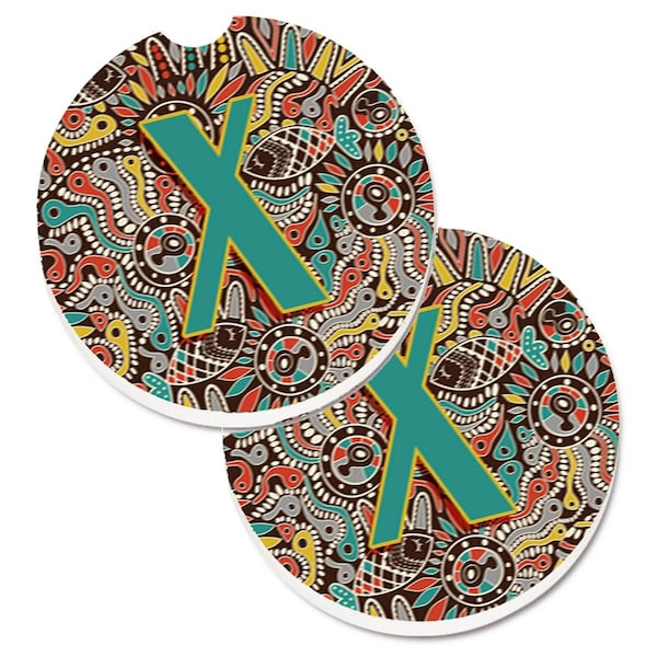 Carolines Treasures Letter X Retro Tribal Alphabet Initial Cup Holder Car Coaster, 2PK - CJ2013-XCARC