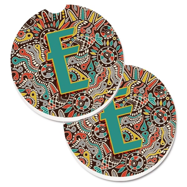 Carolines Treasures Letter E Retro Tribal Alphabet Initial Cup Holder Car Coaster, 2PK - CJ2013-ECARC