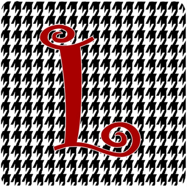 Carolines Treasures Set of 4 Monogram - Houndstooth Black Foam Coasters Initial Letter L - CJ1035-LFC