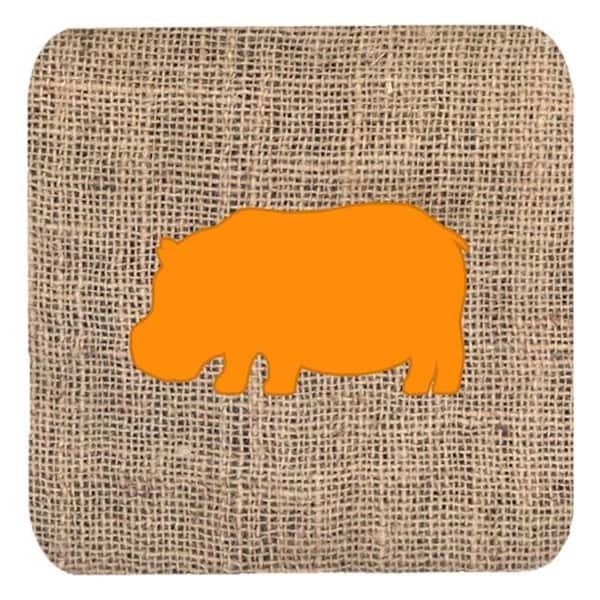 Carolines Treasures Carolines Treasures BB1130-BL-OR-FC Hippopotamus Burlap And Orange Foam Coasters - Set 4; 3.5 x 3.5 In. - BB1130-BL-OR-FC
