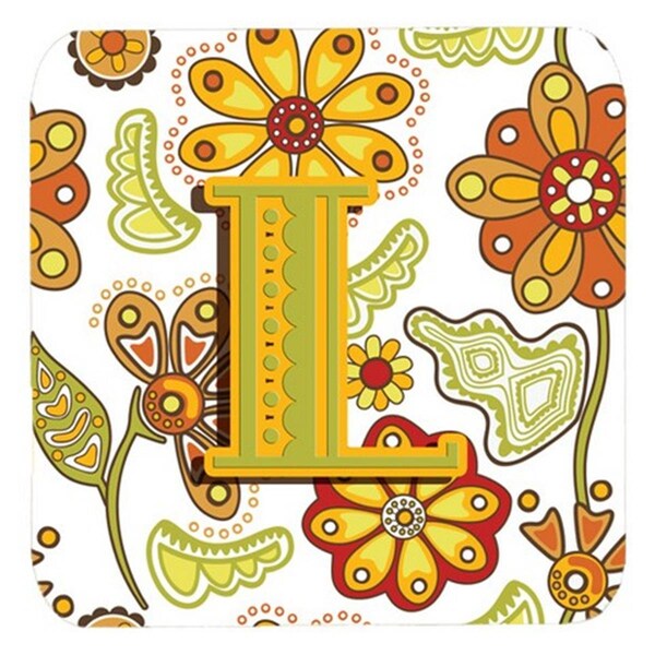 Carolines Treasures Letter L Floral Mustard And Green Foam Coasters- Set of 4 - CJ2003-LFC