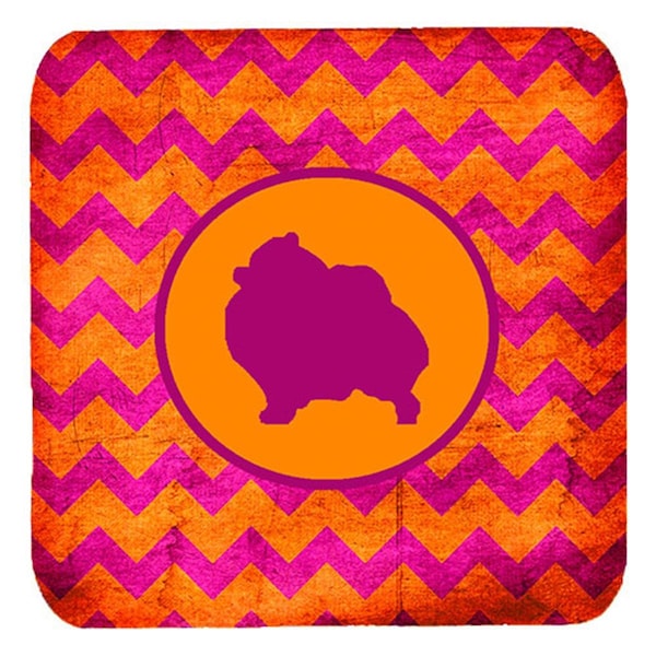 Carolines Treasures Pomeranian Chevron Pink And Orange Foam Coasters- Set of 4 - SDK1145-B-FC