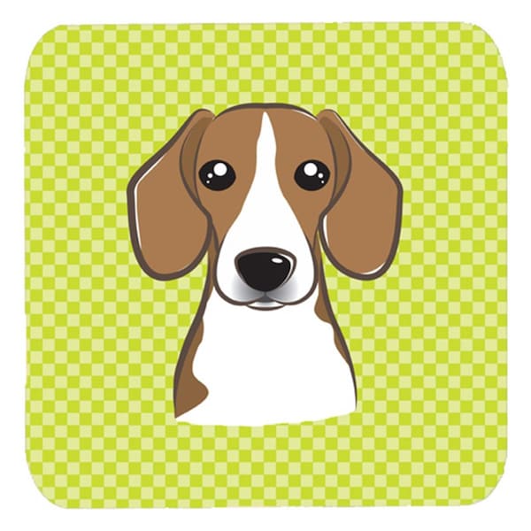Carolines Treasures 3.5 x 3.5 In. Checkerboard Lime Green Beagle Foam Coasters- Set of 4 - BB1301FC