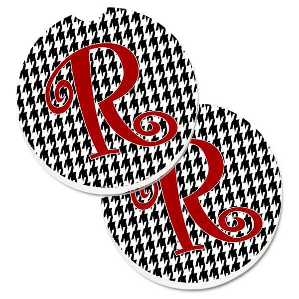 Carolines Treasures Monogram Initial R Houndstooth Black Cup Holder Car Coaster, 2PK - CJ1035-RCARC