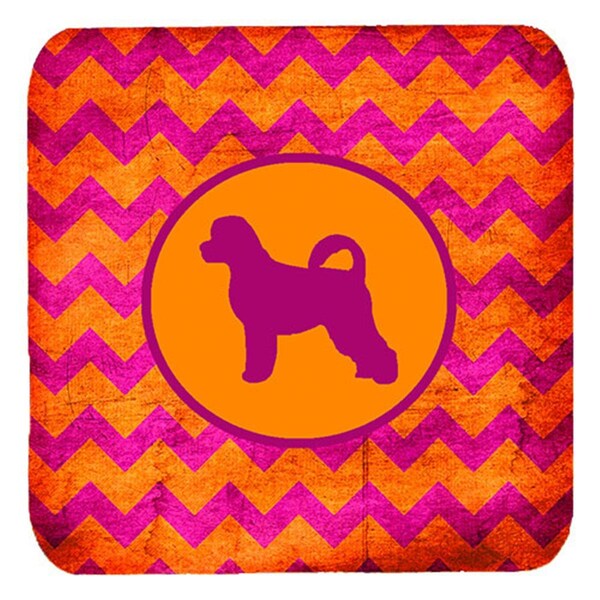 Carolines Treasures Portuguese Water Dog Chevron Pink And Orange Foam Coasters, 4PK - SDK1090-B-FC