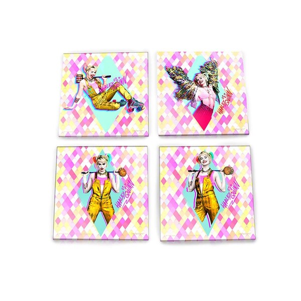 Sharptools Birds of Prey Harley Quinn StarFire Prints Glass Coaster Set - SH3491131
