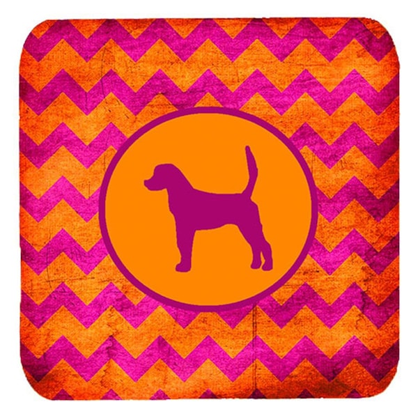 Carolines Treasures English Foxhound Chevron Pink And Orange Foam Coasters- Set of 4 - SDK1027-B-FC