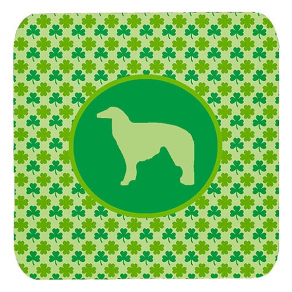 Carolines Treasures Borzoi Lucky Shamrock Foam Coasters- Set of 4 - SDK1016-C-FC