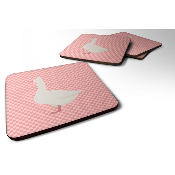 Carolines Treasures Roman Goose Pink Check Foam Coaster, Set of 4 - BB7898FC