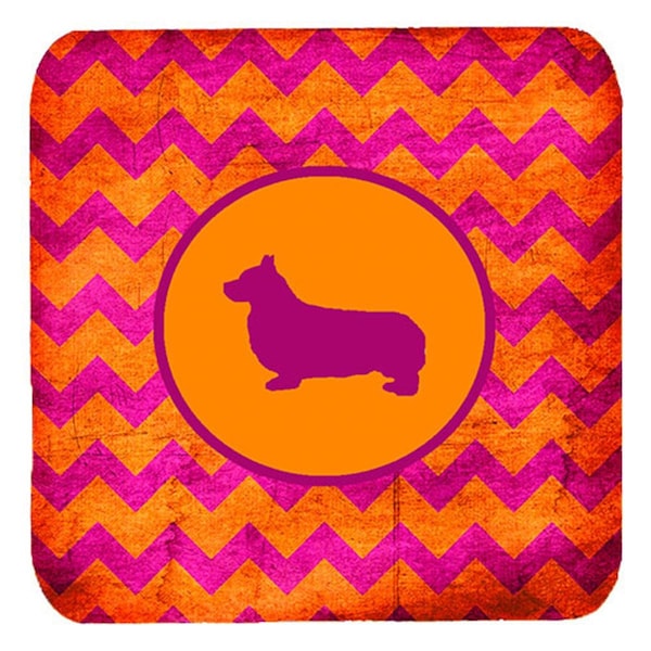 Carolines Treasures Corgi Pembroke Chevron Pink And Orange Foam Coasters- Set of 4 - SDK1131-B-FC