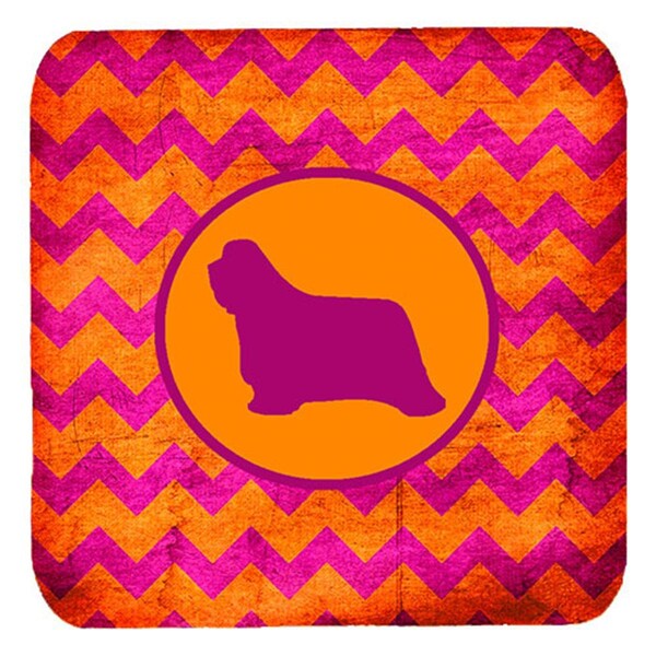 Carolines Treasures Bearded Collie Chevron Pink And Orange Foam Coasters- Set of 4 - SDK1112-B-FC