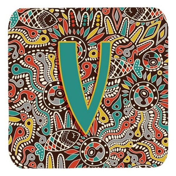 Carolines Treasures Letter V Retro Tribal Alphabet Initial Foam Coasters- Set of 4 - CJ2013-VFC