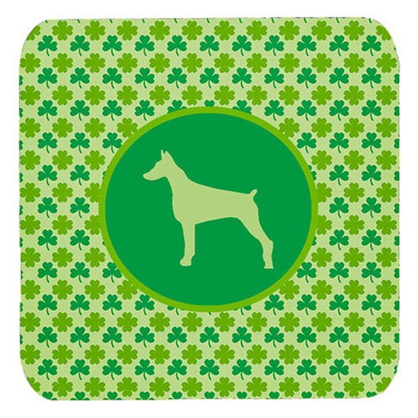 Carolines Treasures Doberman Lucky Shamrock Foam Coasters- Set of 4 - SDK1077-C-FC