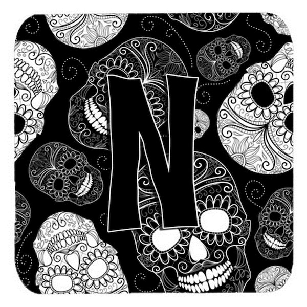 Carolines Treasures Letter N Day Of The Dead Skulls Black Foam Coasters- Set of 4 - CJ2008-NFC