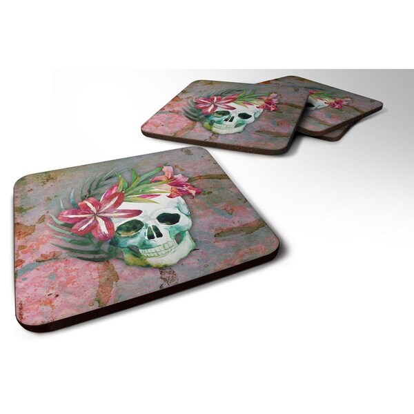 Carolines Treasures Day of the Dead Skull Flowers Foam Coaster, Set of 4 - BB5125FC