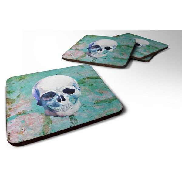 Carolines Treasures Day of the Dead Teal Skull Foam Coaster, Set of 4 - BB5123FC