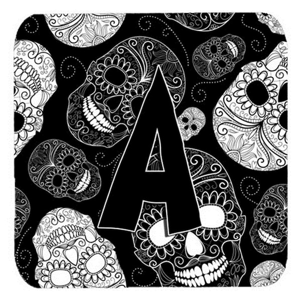 Carolines Treasures Letter A Day Of The Dead Skulls Black Foam Coasters- Set of 4 - CJ2008-AFC