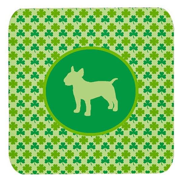 Carolines Treasures Bull Terrier Lucky Shamrock Foam Coasters- Set of 4 - SDK1018-C-FC