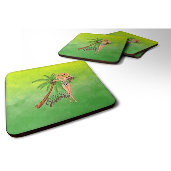 Carolines Treasures Hello Summer Lady in Swimsuit Foam Coasters - Set of 4 - BB7452FC