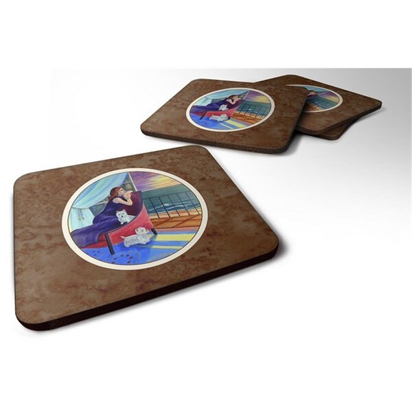 Carolines Treasures Lady with Her Westie Foam Coaster, Set of 4 - 7167FC