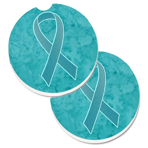 Carolines Treasures Teal Ribbon for Ovarian Cancer Awareness Cup Holder Car Coaster, 2PK - AN1201CARC