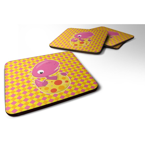 Carolines Treasures Baby T-Rex Dinosaur Hatching Foam Coasters - Set of 4 - BB6892FC