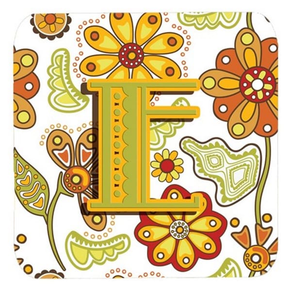 Carolines Treasures Letter E Floral Mustard And Green Foam Coasters- Set of 4 - CJ2003-EFC
