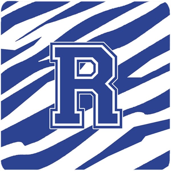 Carolines Treasures Monogram - Tiger Stripe Blue and White Foam Coasters Initial Letter R, 4PK - CJ1034-RFC