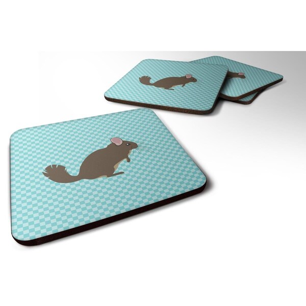 Carolines Treasures Chinchilla Blue Check Foam Coaster, Set of 4 - BB8049FC
