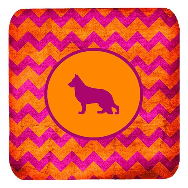 Carolines Treasures German Shepherd Chevron Pink And Orange Foam Coasters- Set of 4 - SDK1129-B-FC