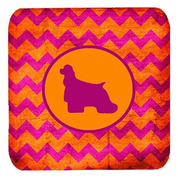 Carolines Treasures Cocker Spaniel Chevron Pink And Orange Foam Coasters- Set of 4 - SDK1022-B-FC