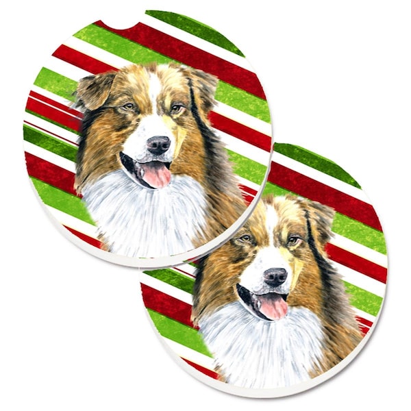 Carolines Treasures Australian Shepherd Candy Cane Holiday Christmas Cup Holder Car Coaster, 2PK - SC9357CARC