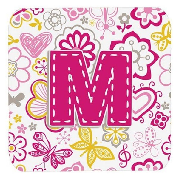 Carolines Treasures Letter M Flowers And Butterflies Pink Foam Coasters- Set of 4 - CJ2005-MFC